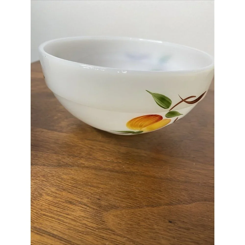 Vintage Fire King Oven Ware Milk Glass Fruit Bowl Grapes Peach Pear 6